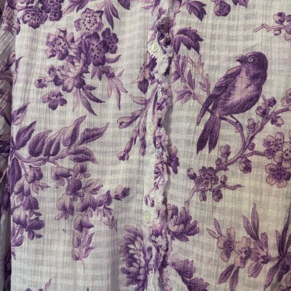 Sundance Chantilly Blooms Birds Novelty Print Cotton Gauze Button Down Shirt L - Picture 6 of 12